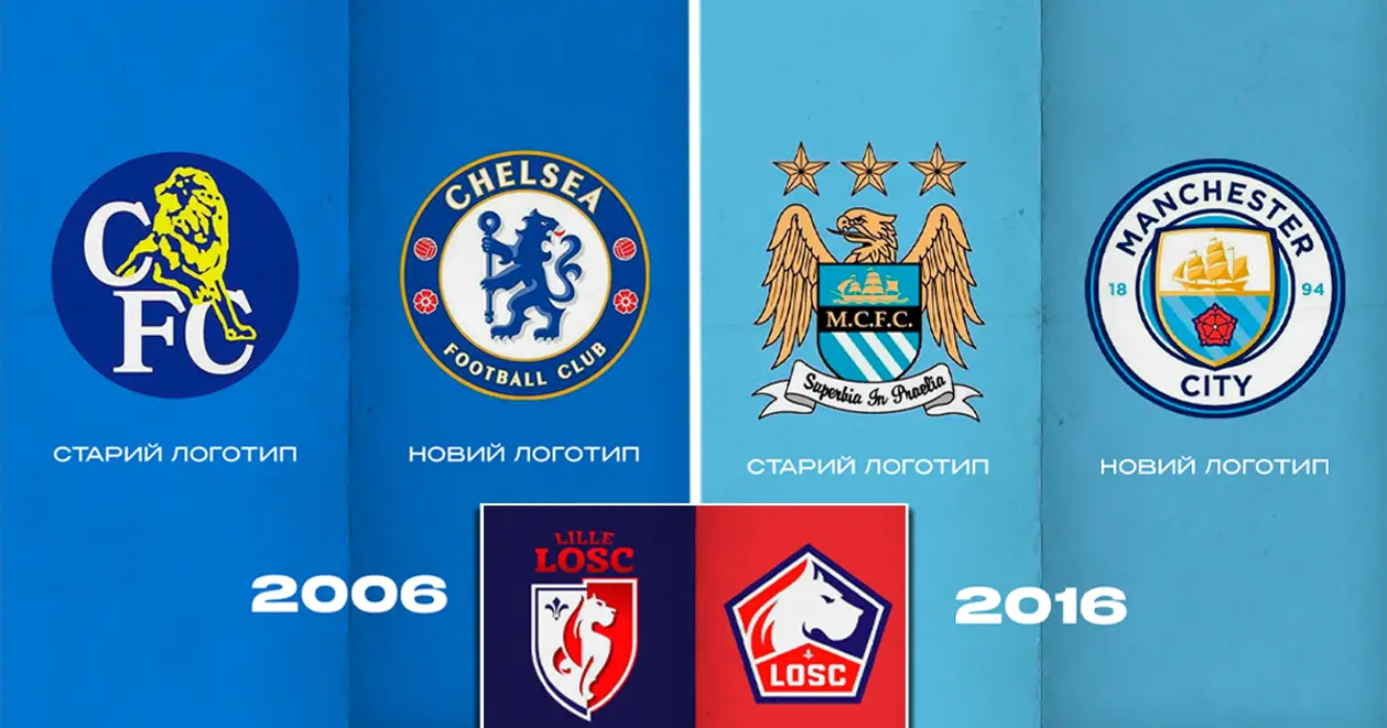 «Челсі», «Ман Сіті», «Лілль» та інші клуби, які змінювали свої емблеми за останні роки 