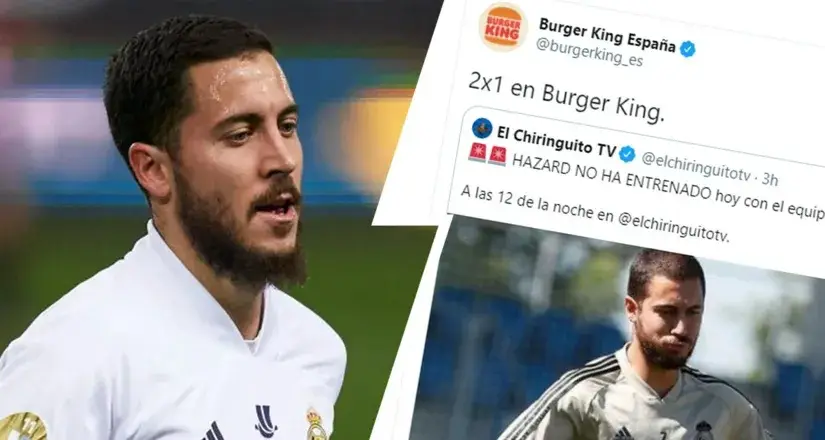 «Два по цене одного»: Burger King издевается над травмированным Азаром, бельгиец пропустил тренировку «Реала»