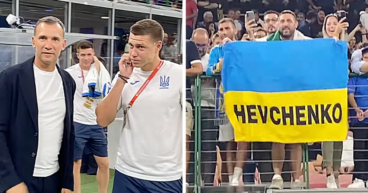 Шевченко підтримував Україну в матчі проти Італії. Був із командою на стадіоні прямо перед грою