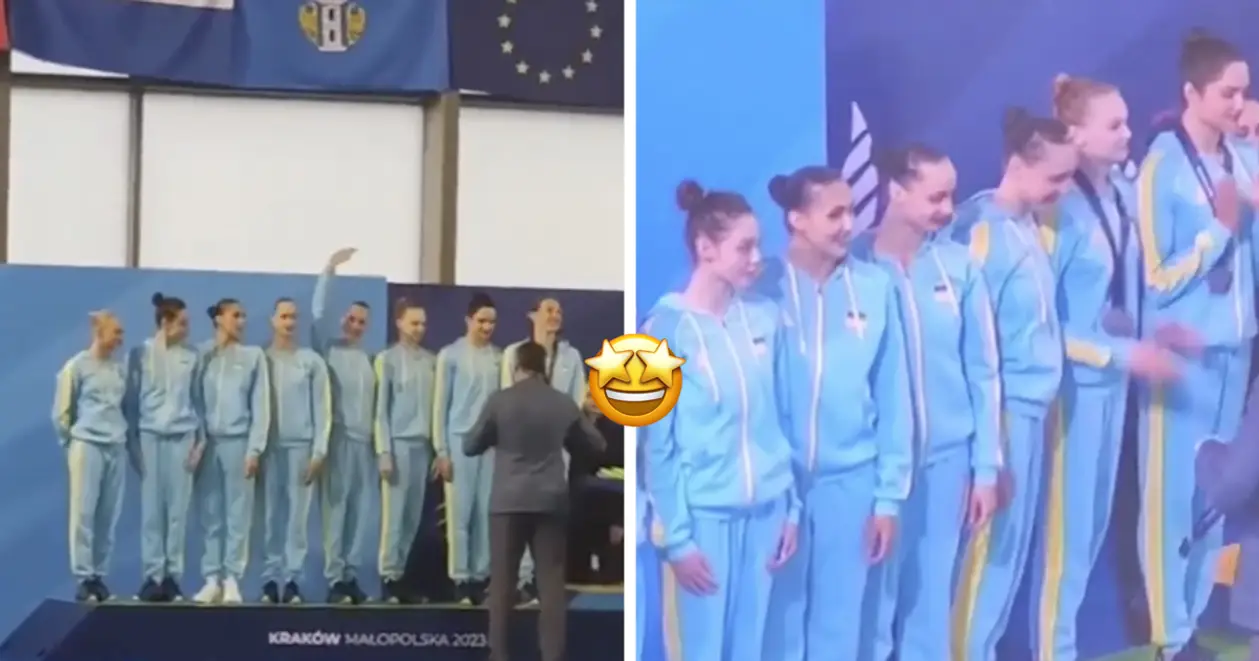 Зворушливі кадри! Українки отримали нагороди ЄІ-2023 в командній акробатичній програмі з артистичного плавання