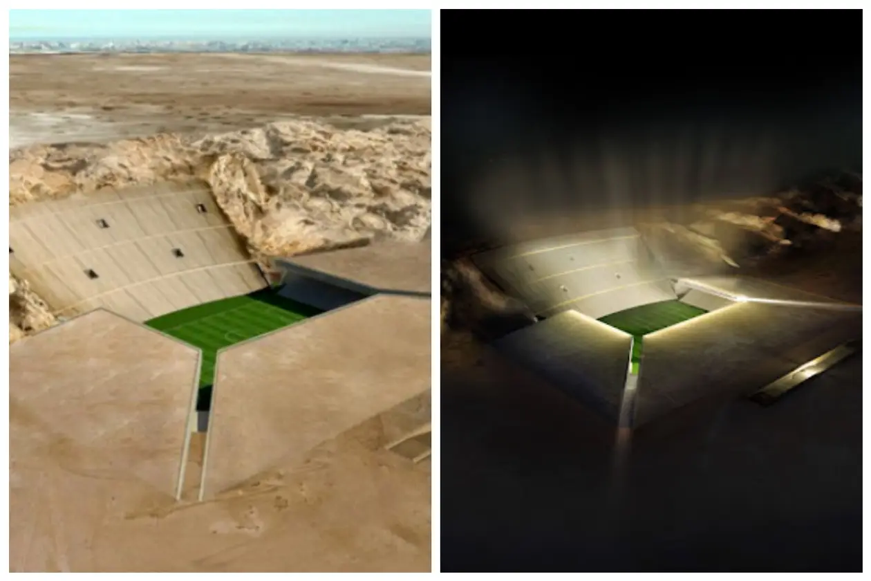 В ОАЕ хочуть побудувати футбольний стадіон посеред пустелі, одну трибуну виріжуть зі скелі