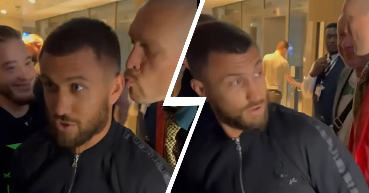 Усик поцеловал Ломаченко после пресс-конференции. Самое забавное видео дня