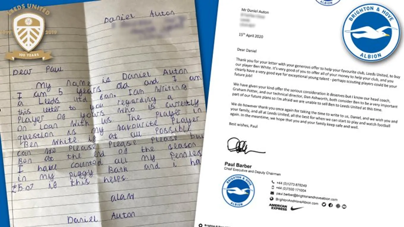 💙💛 Трогательнейшее письмо 5-летнего болельщика «Лидса»: предложил «Брайтону» 15 фунтов из копилки за любимого футболиста