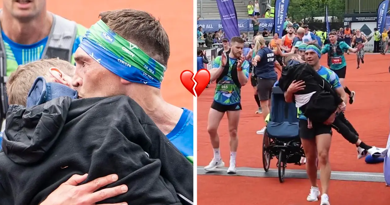 До сліз. Британський регбіст фінішував у марафоні зі смертельно хворим другом на руках (ВІДЕО)