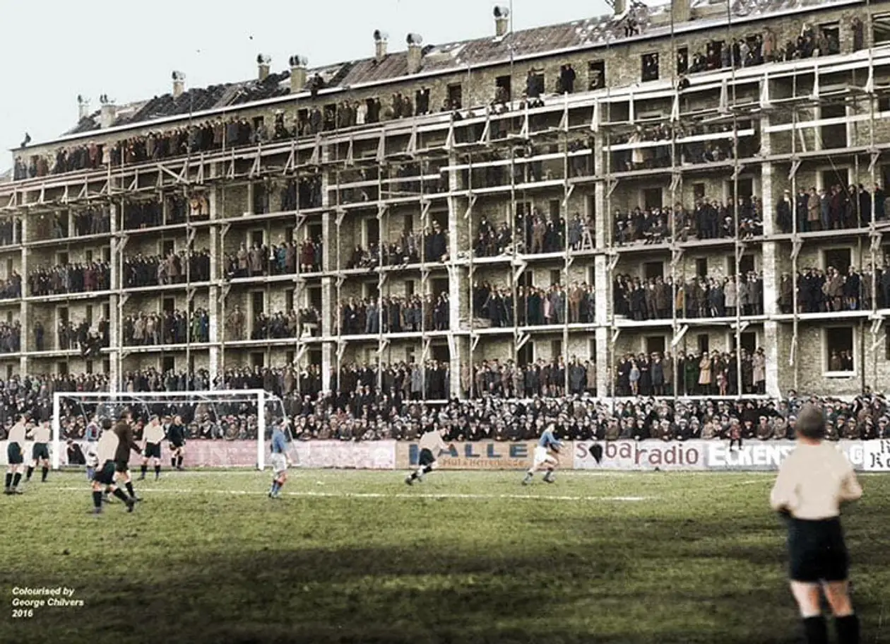 Мощное фото 90-летней давности: сотни болельщиков смотрят матч «Базеля» из недостроенного дома