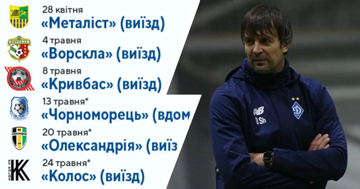 Під керівництвом Шовковського «Динамо» не зіграє проти команд із топ-3. Повний розклад матчів