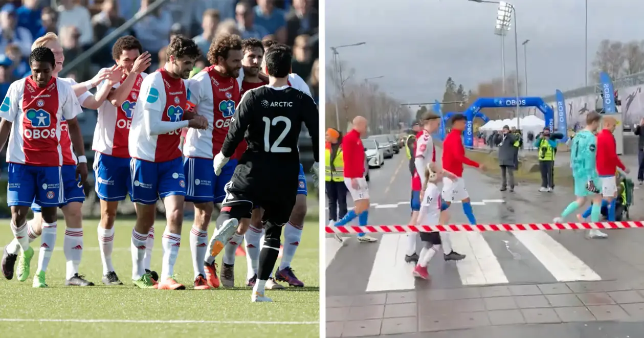 Команд з вищої ліги Норвегії щоразу змушена перед домашнім матчем зупиняти рух та переходити дорогу до стадіону