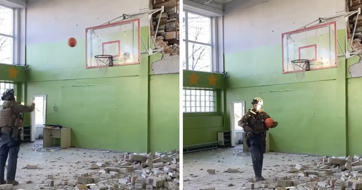 Стаховський закинув трьохочковий в баскетбольне кільце зруйнованої школи. Реалії українського спорту