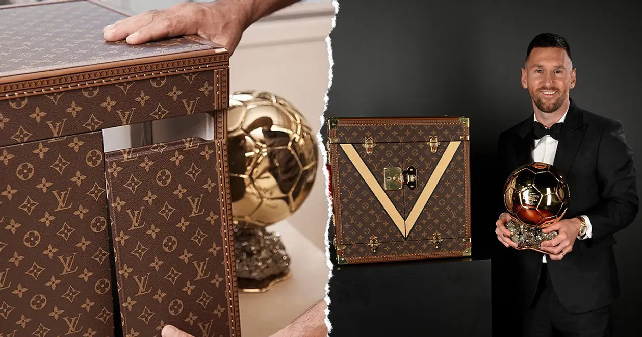 Помітили ефектну валізу від Louis Vuitton, в якій доставили восьмий «Золотий мʼяч» Мессі? Напрошується аналогія з легендарним фото 