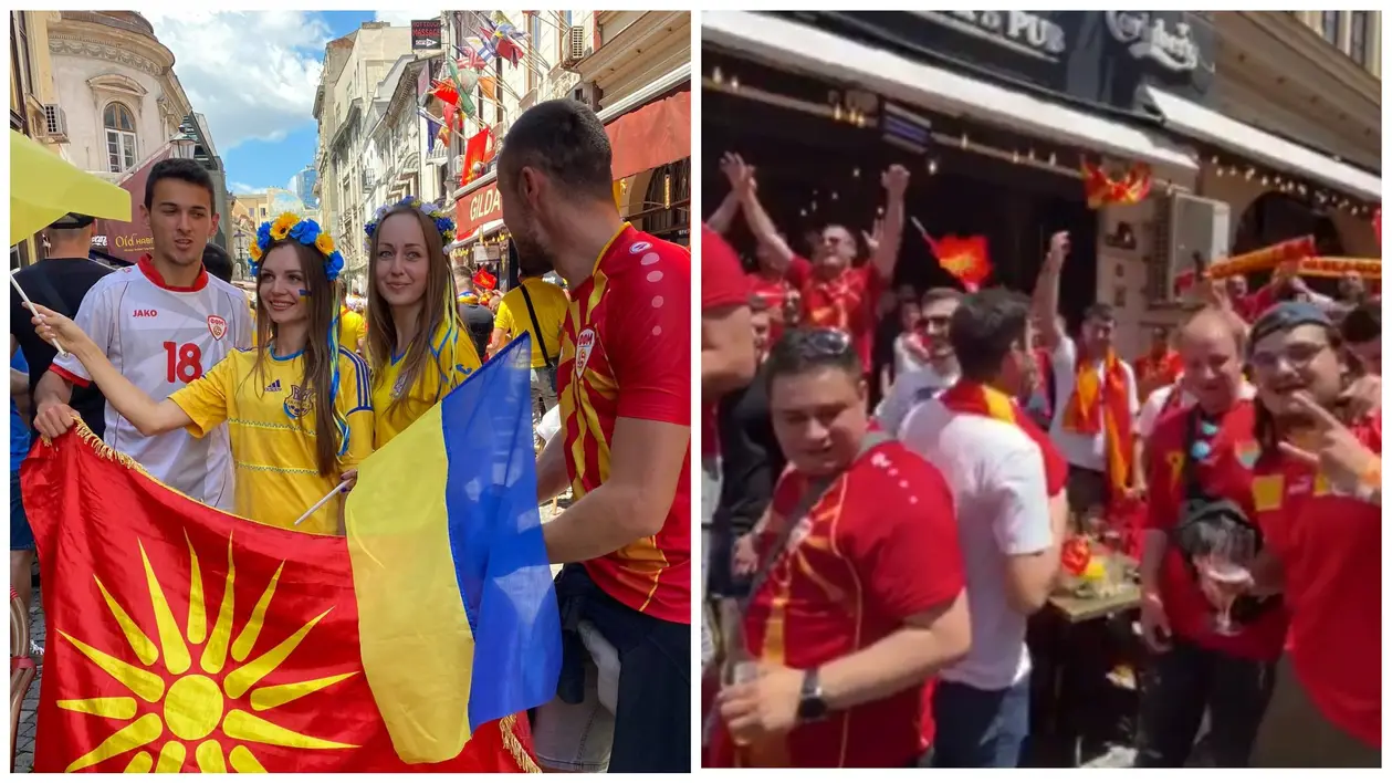 😍 Украинсике болельщики поют и фотографируются вместе с македонцами. В Бухаресте настоящий праздник