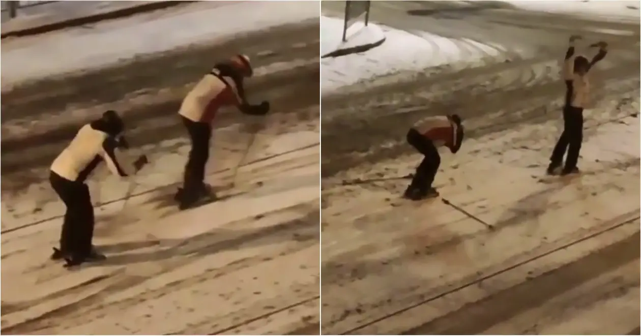 Самое забавное видео дня. Украинцы отпраздновали первый снег: гонка прямо на городской дороге