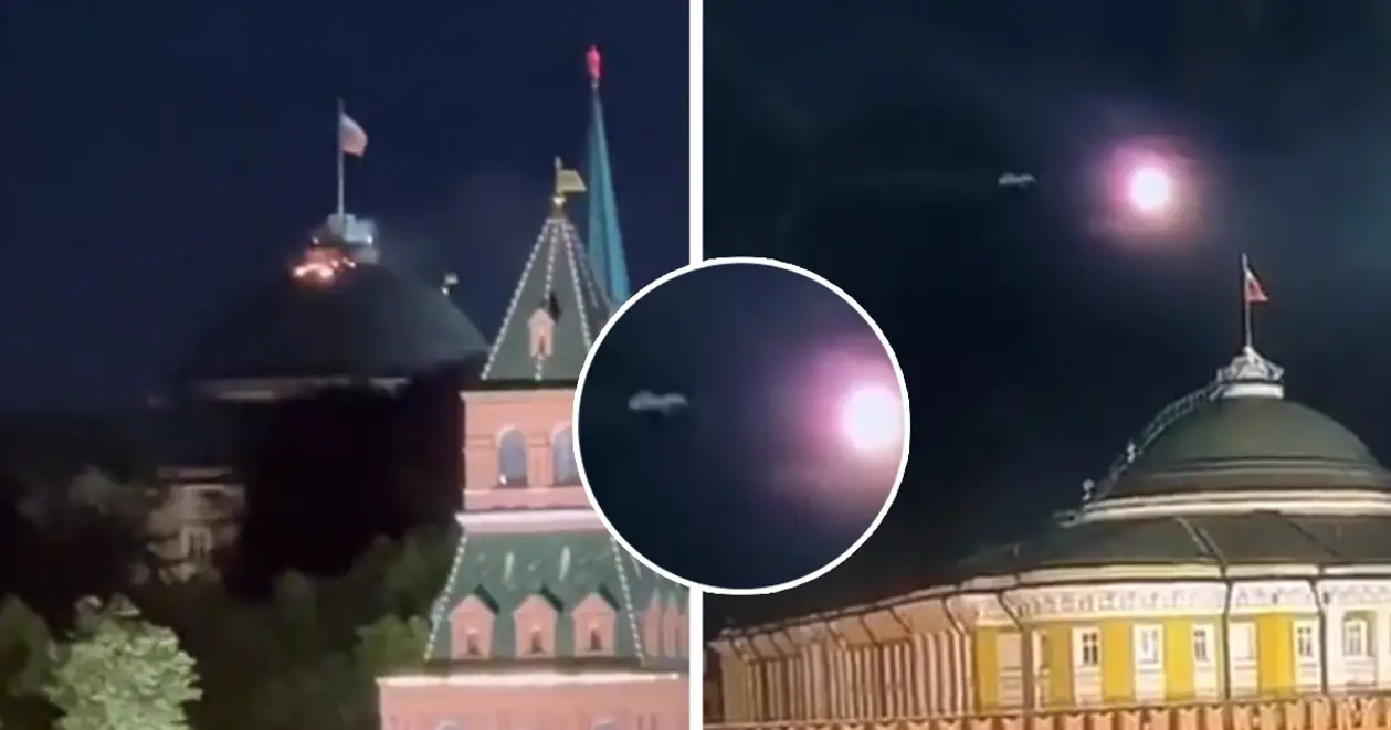 🔥 У мережі з'явилися кадри вибуху безпілотника біля купола резиденції Путіна в Кремлі (ВІДЕО)