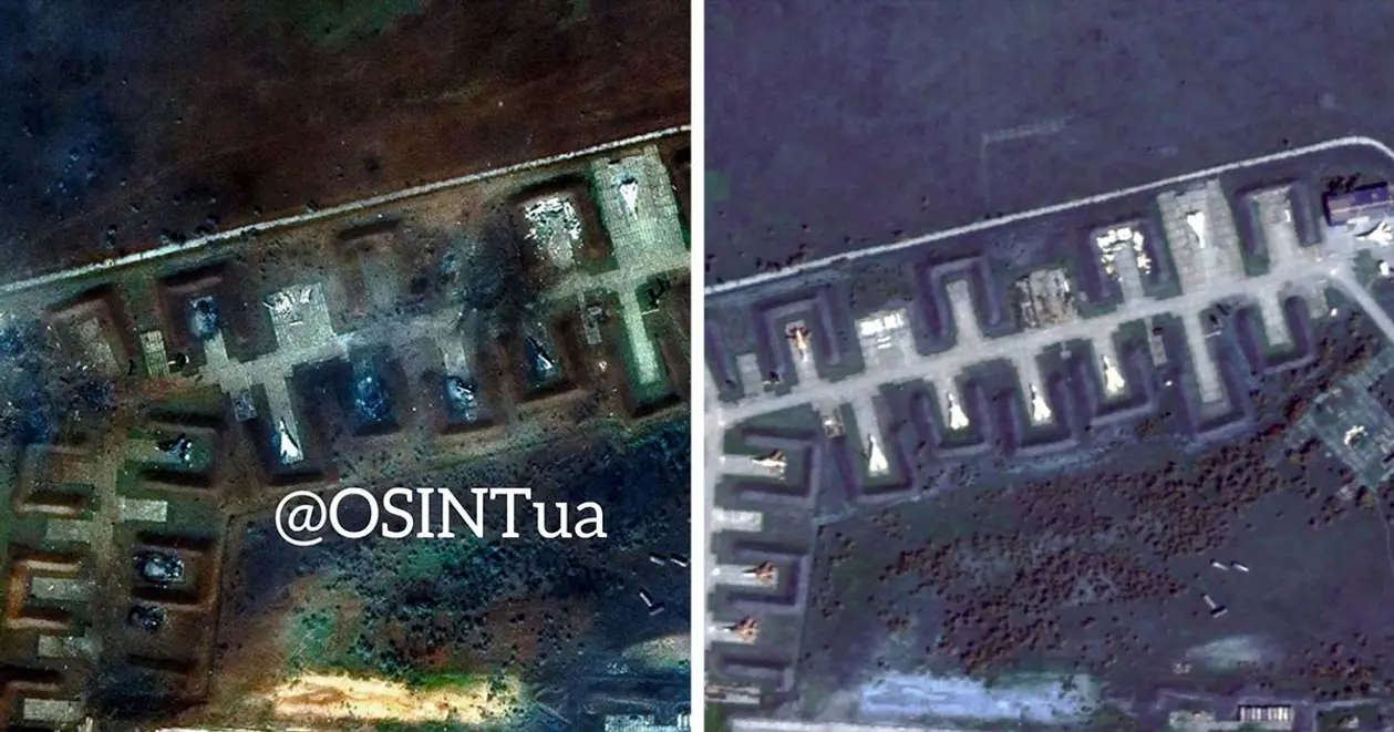 Як виглядала авіабаза в Криму до та після вибухів. Різниця дуже відчувається 🔥
