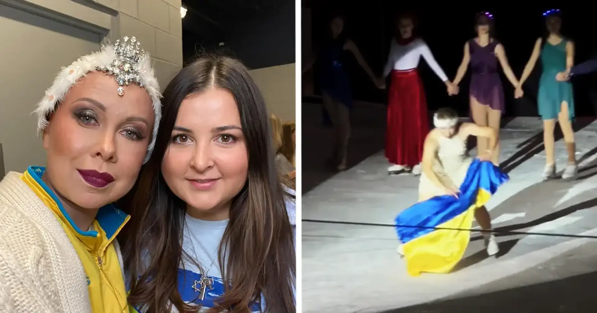 46-річна олімпійська чемпіонка з фігурного катання Оксана Баюл вийшла на лід з українським прапором