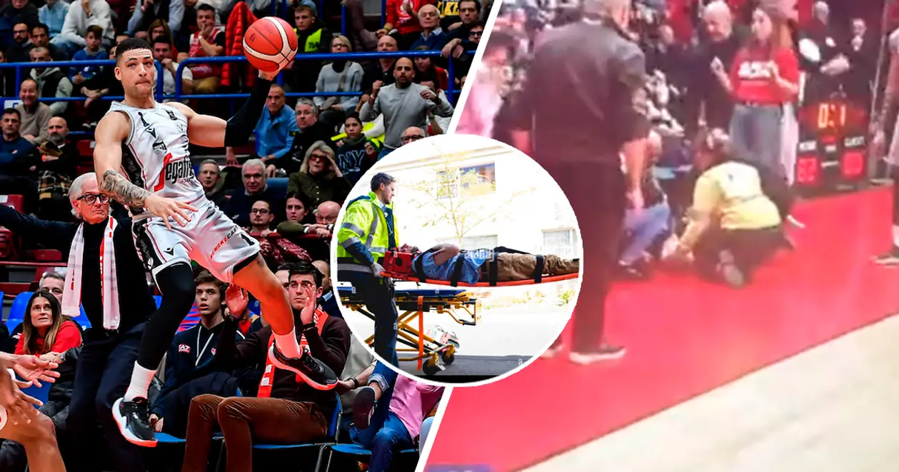 Вболівальника винесли на ношах з майданчику після того, як в нього врізався гравець «Віртуса»