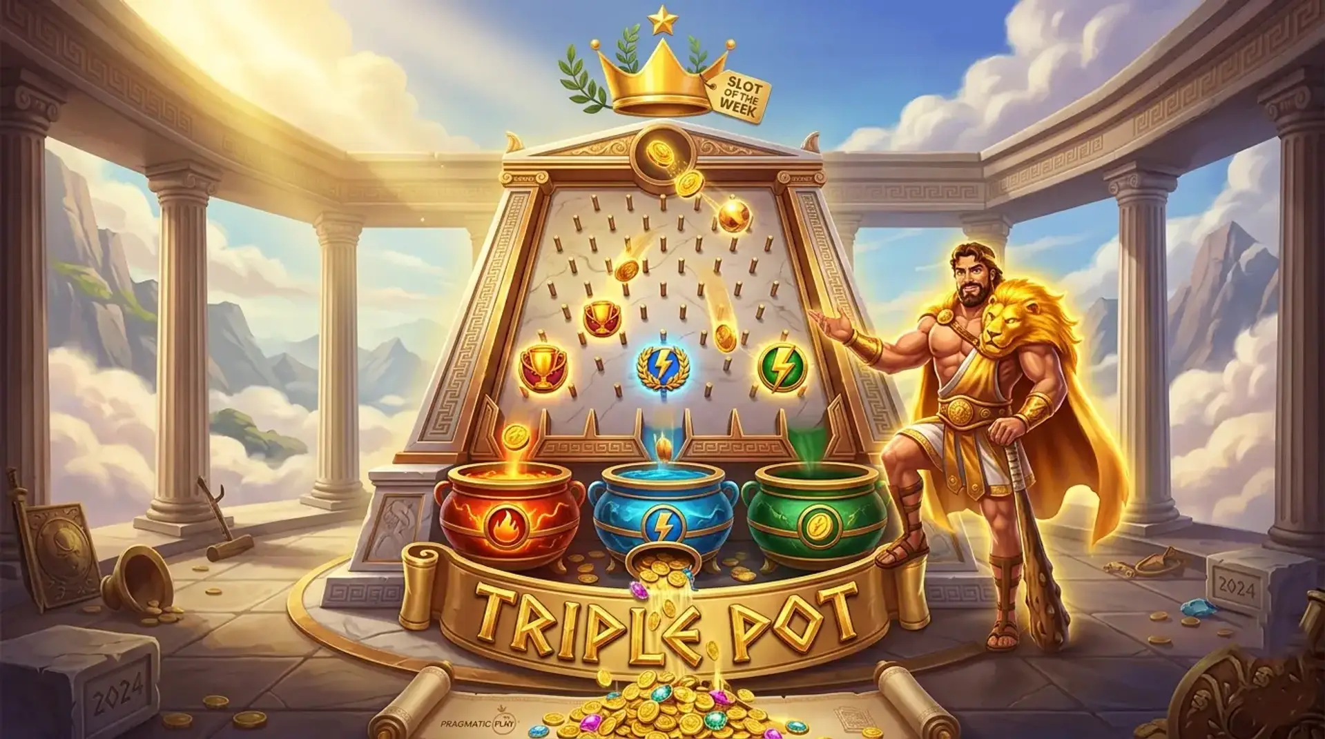 Огляд слота Triple Pot Plinko Hercules від Pragmatic Play: механіка Плінко, RTP 96.55%, виграші до x10 000
