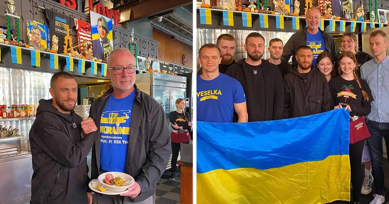 Ломаченко відвідав культовий ресторан української кухні в Нью-Йорку. Сфотографувався з українськими прапорами та залишив автографи