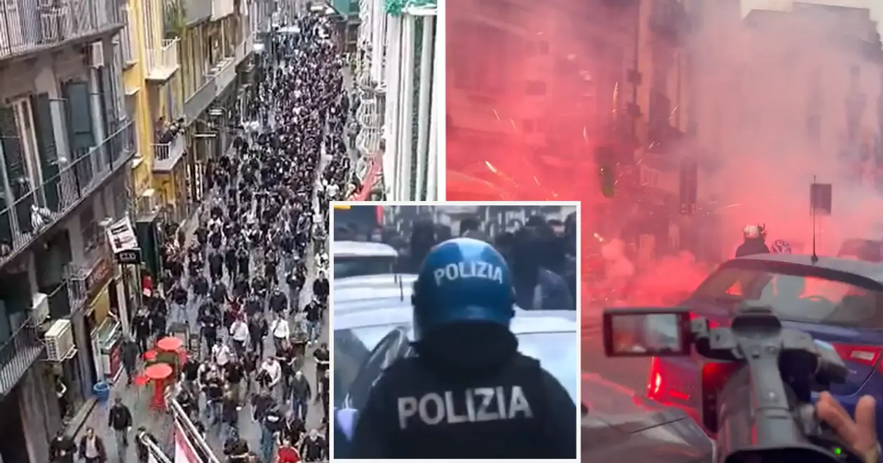 Фани «Айнтрахта» та ультрас «Аталанти» разом влаштовують справжній хаос на вулицях Неаполя (ВІДЕО)