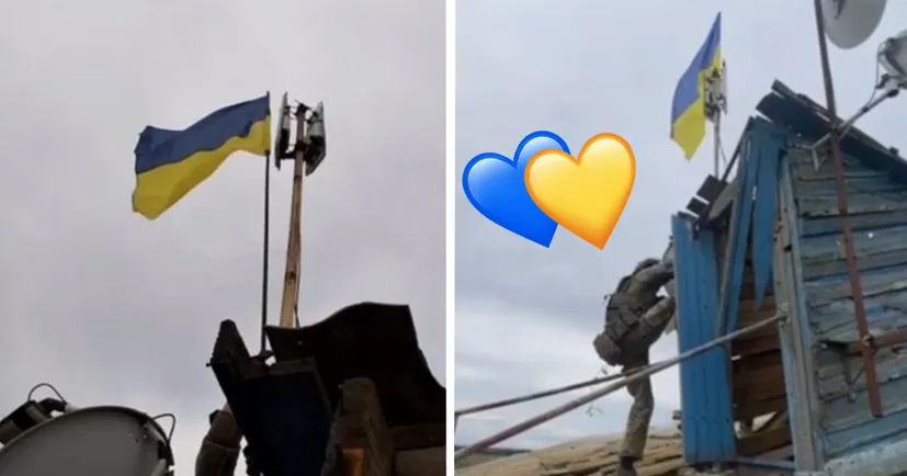 🙌 Унікальні кадри. У звільненій Миролюбівці ЗСУ встановлюють український прапор (+Відео)