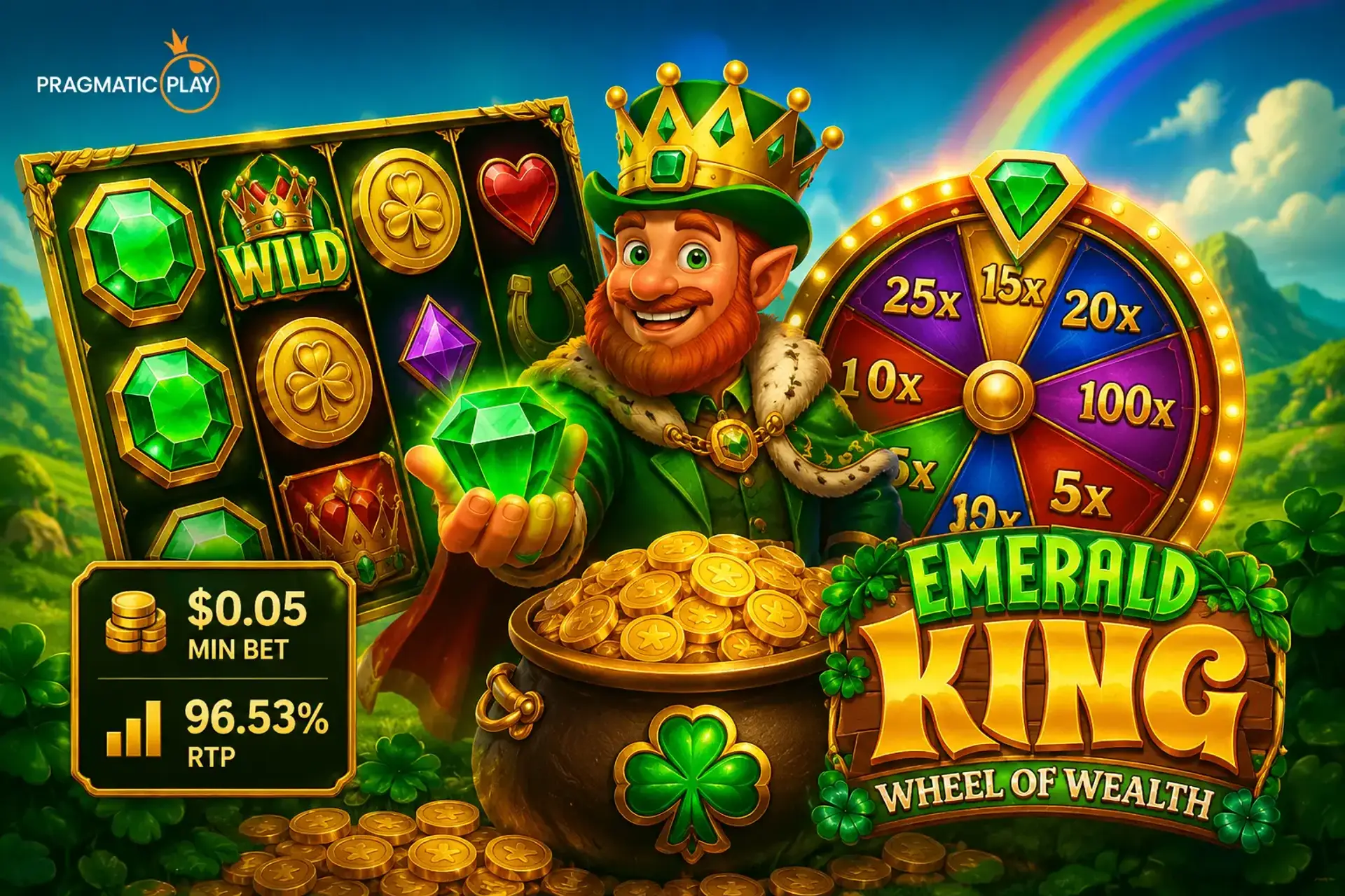Огляд слота Emerald King – Wheel of Wealth от Pragmatic Play: ставки від $0.05, RTP 96,53%, колесо Wheel of Wealth