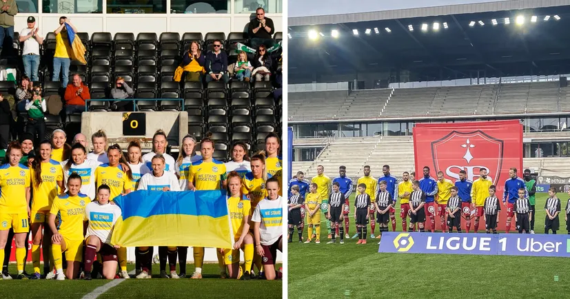 Французький «Брест» та жіноча команда «Хіберніана» вийшли на свої матчі у синьо-жовтих кольорах. Так вони підтримали Україну