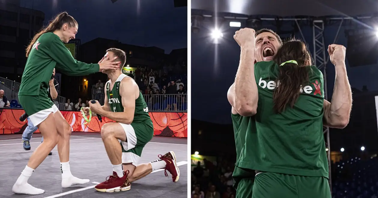 Гравець збірної Литви зробив пропозицію коханій після здобуття медалі на ЧС з баскетболу 3х3. Неймовірно емоційний момент