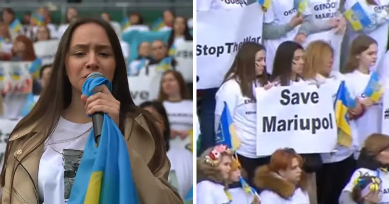 Жителька Маріуполя виконала пісню, що присвячена її рідному місту перед грою «Динамо» проти «Флори». Особливий спів