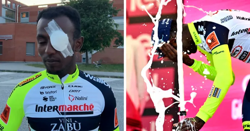 Найбезглуздіша травма року. Велосипедист з Еритреї влучив корком від шампанського в око та зійшов з «Джиро»