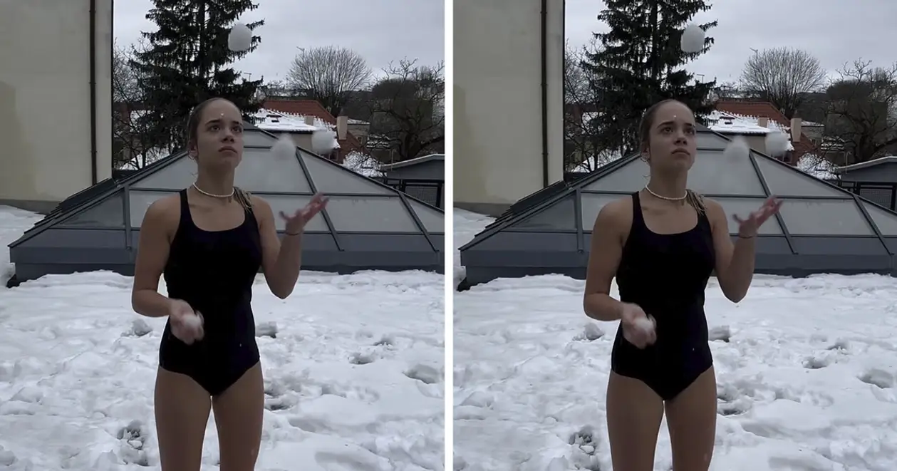 Новий метод жонглювання від Кіри Макогоненко – сніжками на вулиці. Маємо відео 📹