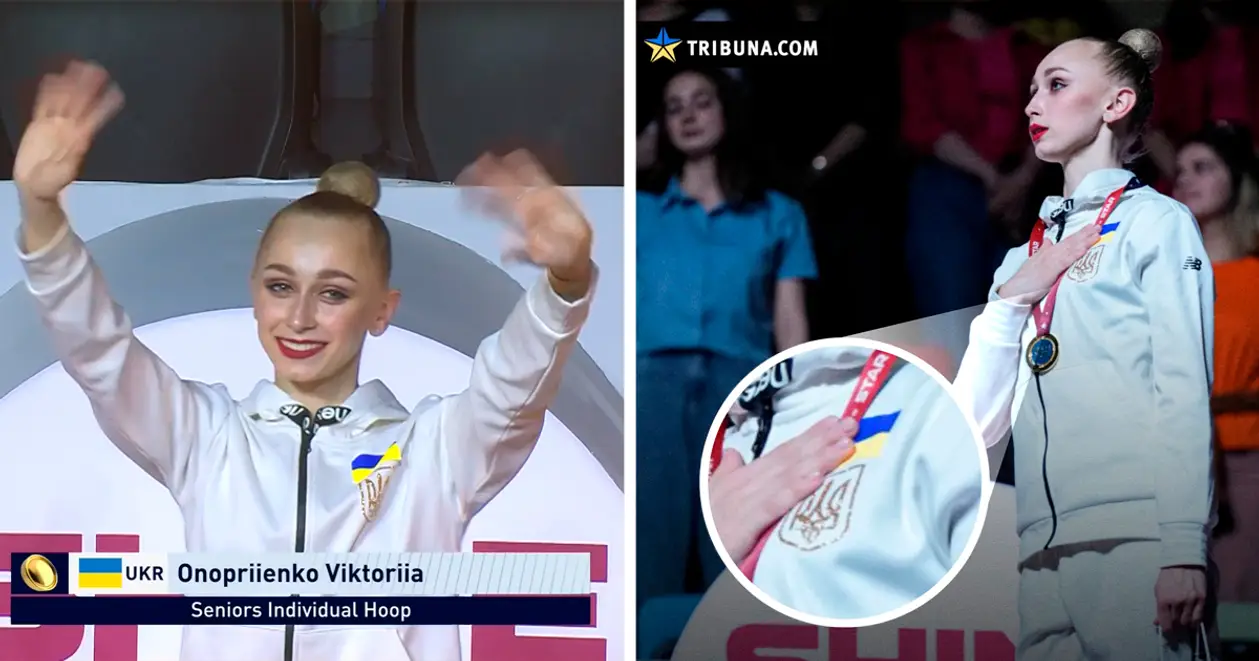 Гімн України прозвучав на нагородженні  Онопрієнко золотом ЧЄ з художньої гімнастики. Дуже сильний момент