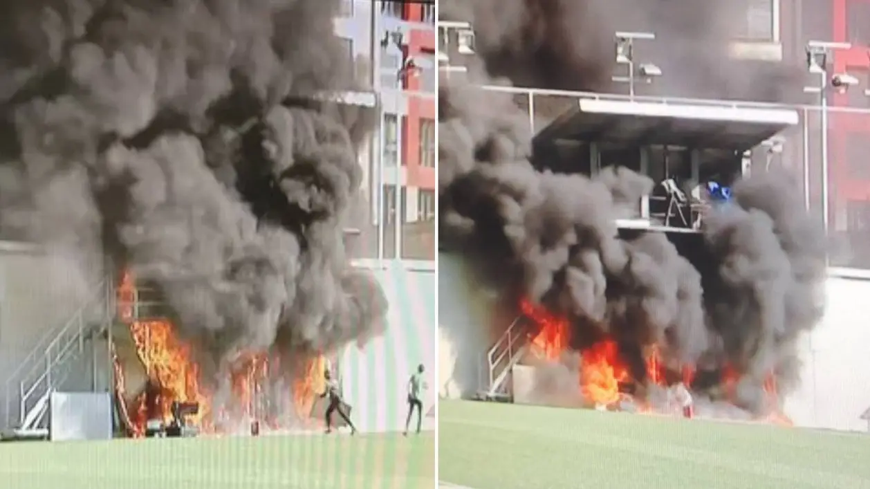 Пожар на стадионе в Андорре: пострадали скамейки запасных и даже часть поля. Но матч с Англией в силе 