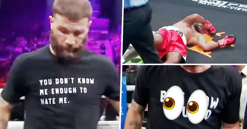 Боксер вийшов на бій у футболці «Ти не знаєш мене, щоб ненавидіти». Дивіться, що він одягнув після жорсткого нокауту суперника 👀