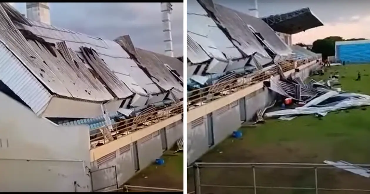 😱 В Бразилии обвалилась крыша над трибуной во время матча. К счастью, никто не пострадал
