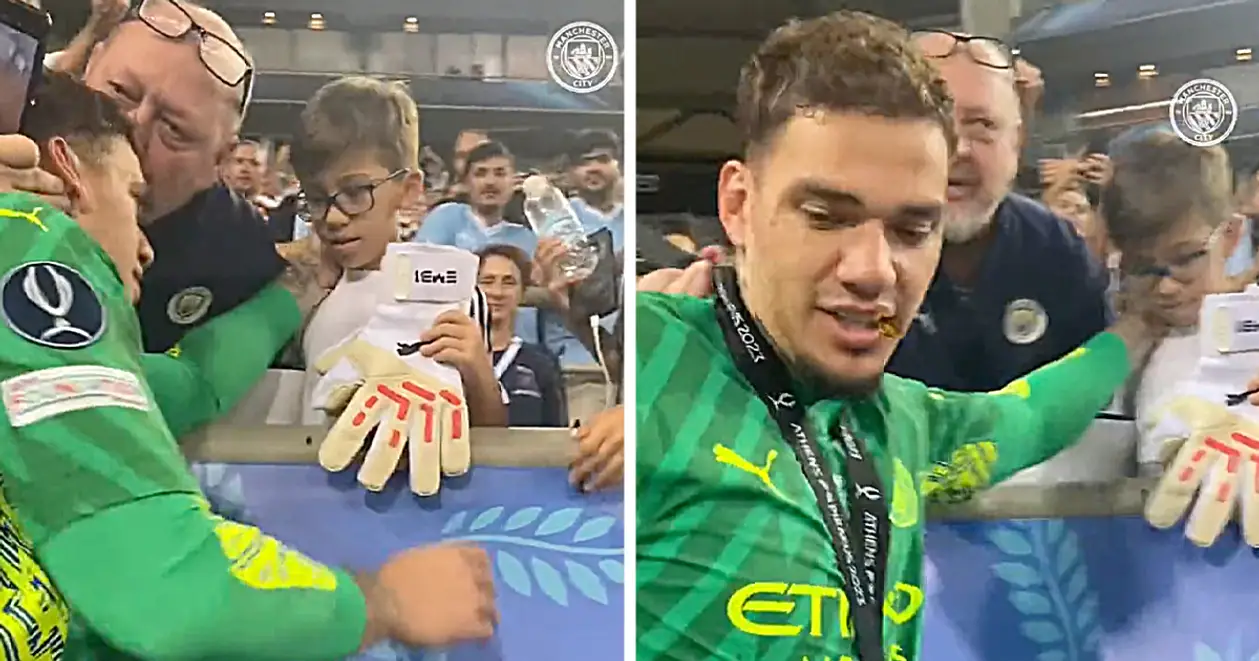 🥰 Гарний момент після Суперкубка: Едерсон подарував одному з фанатів «Сіті» свої воротарські рукавиці (+Відео)