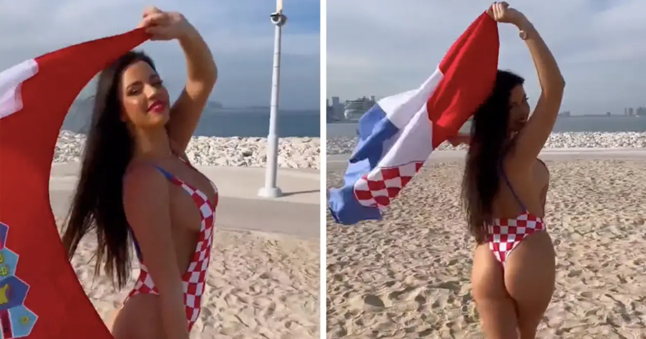 Хорватська вболівальниця підкорює пляжі Катару своєю красою (ВІДЕО)