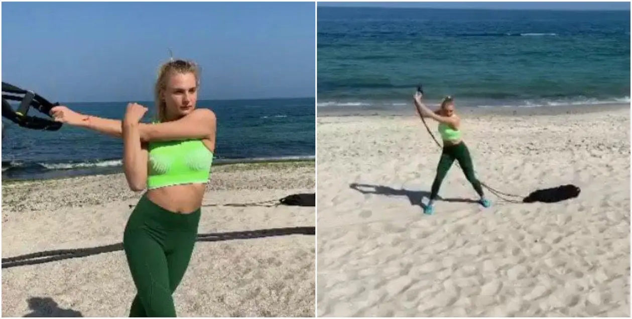 Тренировка Ястремской на пляже – мощь. Даяна работает на силу и координацию