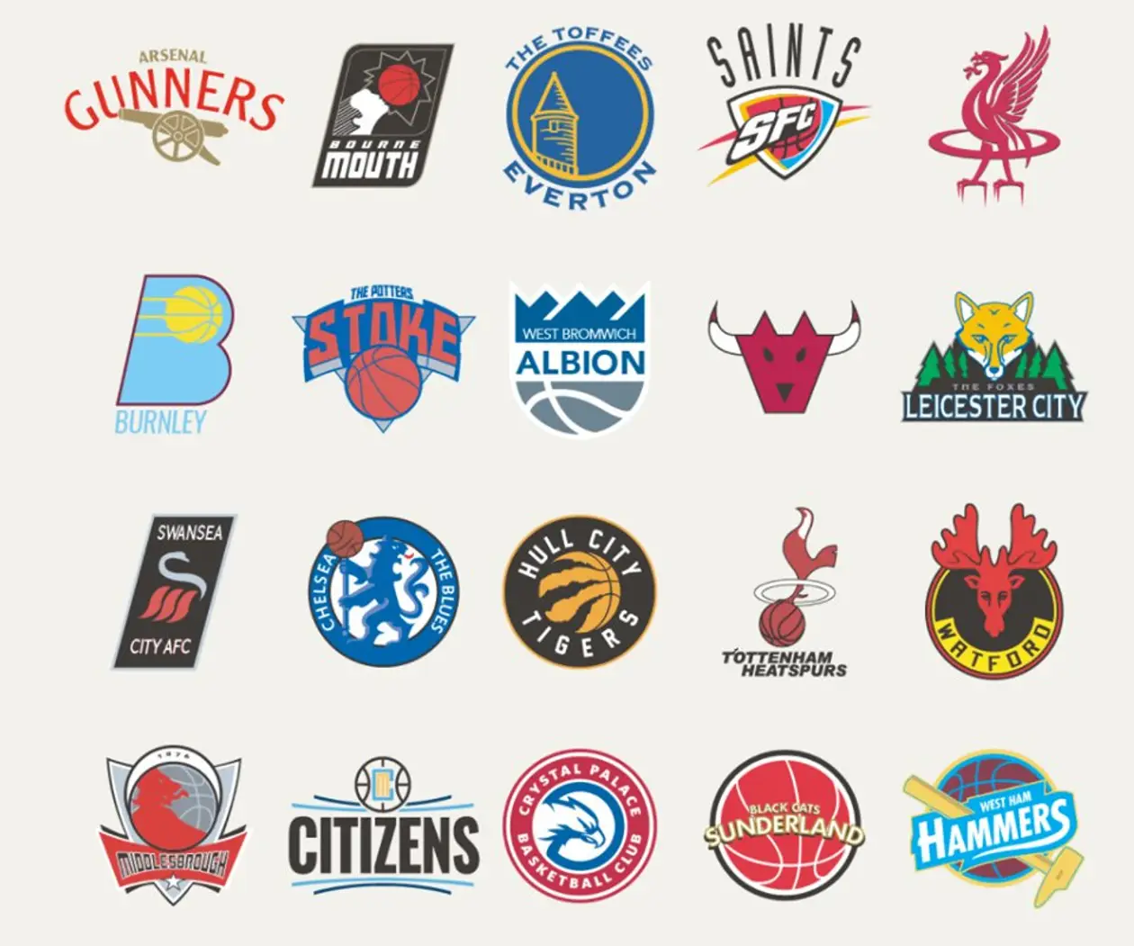 Логотипы клубов АПЛ в стиле команд НБА