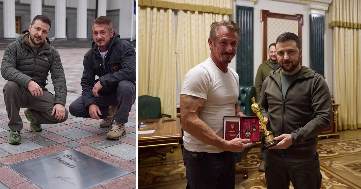 Шон Пенн знову відвідав Україну: зустрівся з Зеленським, привіз свою статуетку «Оскар» та відвідав Алею сміливості