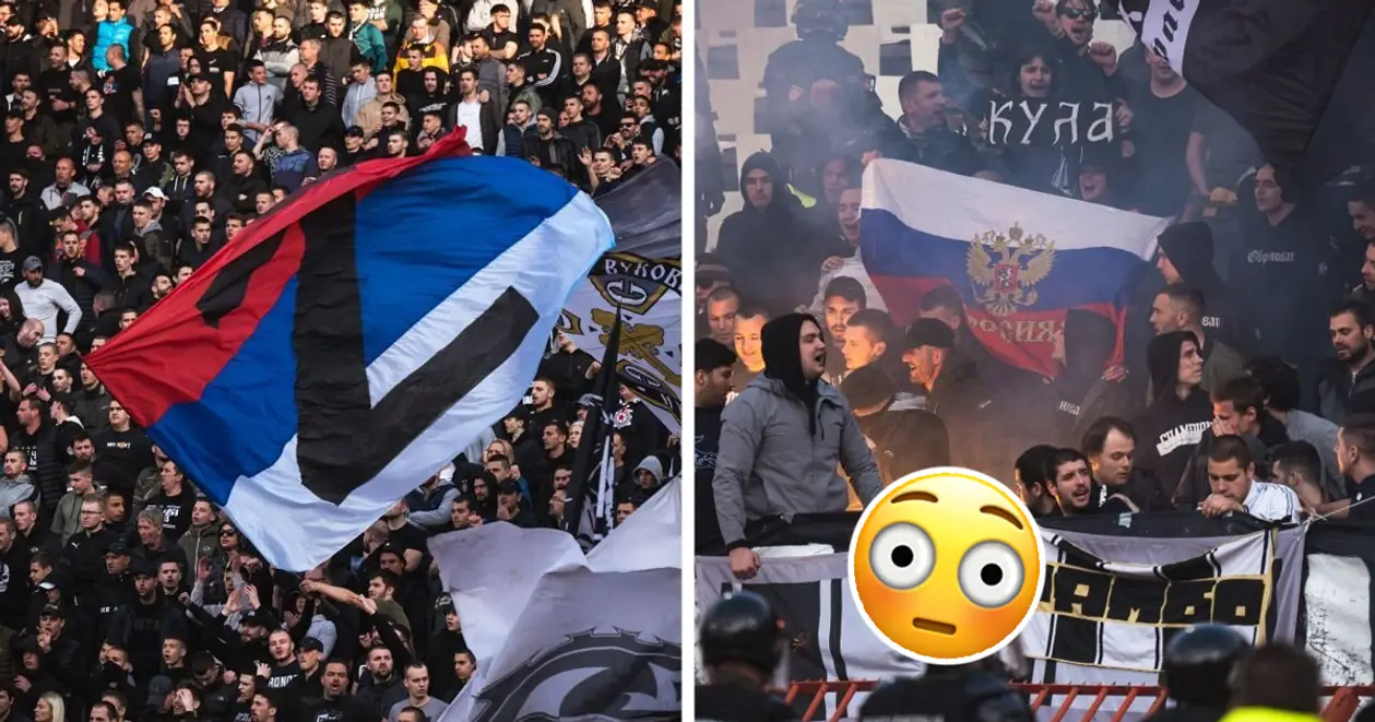 На сербському дербі між «Црвеною Звездою» і «Партизаном» на трибунах вивісили російські прапори на символи країни-окупанта