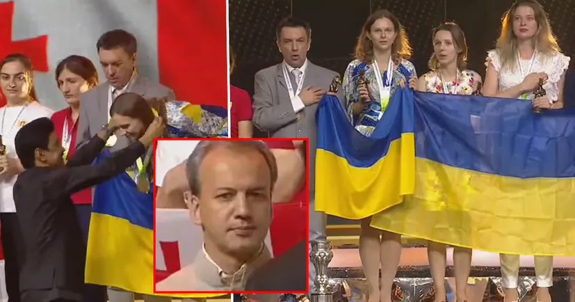 Українські шахістки змусили росіянина Дворковича стоячи слухати гімн України, хоча той і проігнорував нагородження чемпіонок (+ВІДЕО)