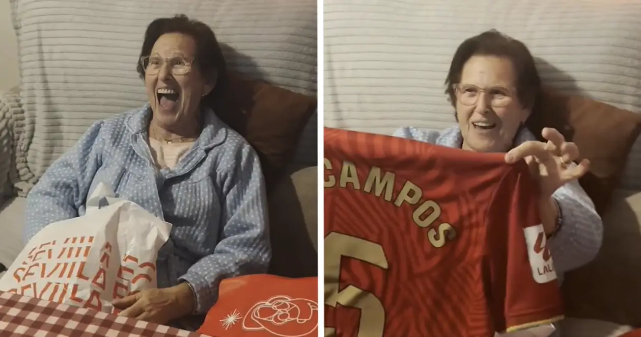 Бабусі, яка вболіває за «Севілью», подарували футболку Окампоса. Просто погляньте на її реакцію