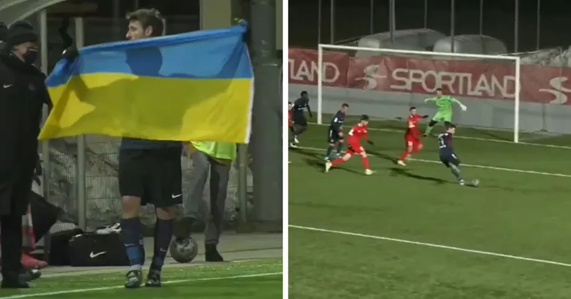 Дедечко вперше забив за «Нарву-Транс» та відсвяткував із прапором України