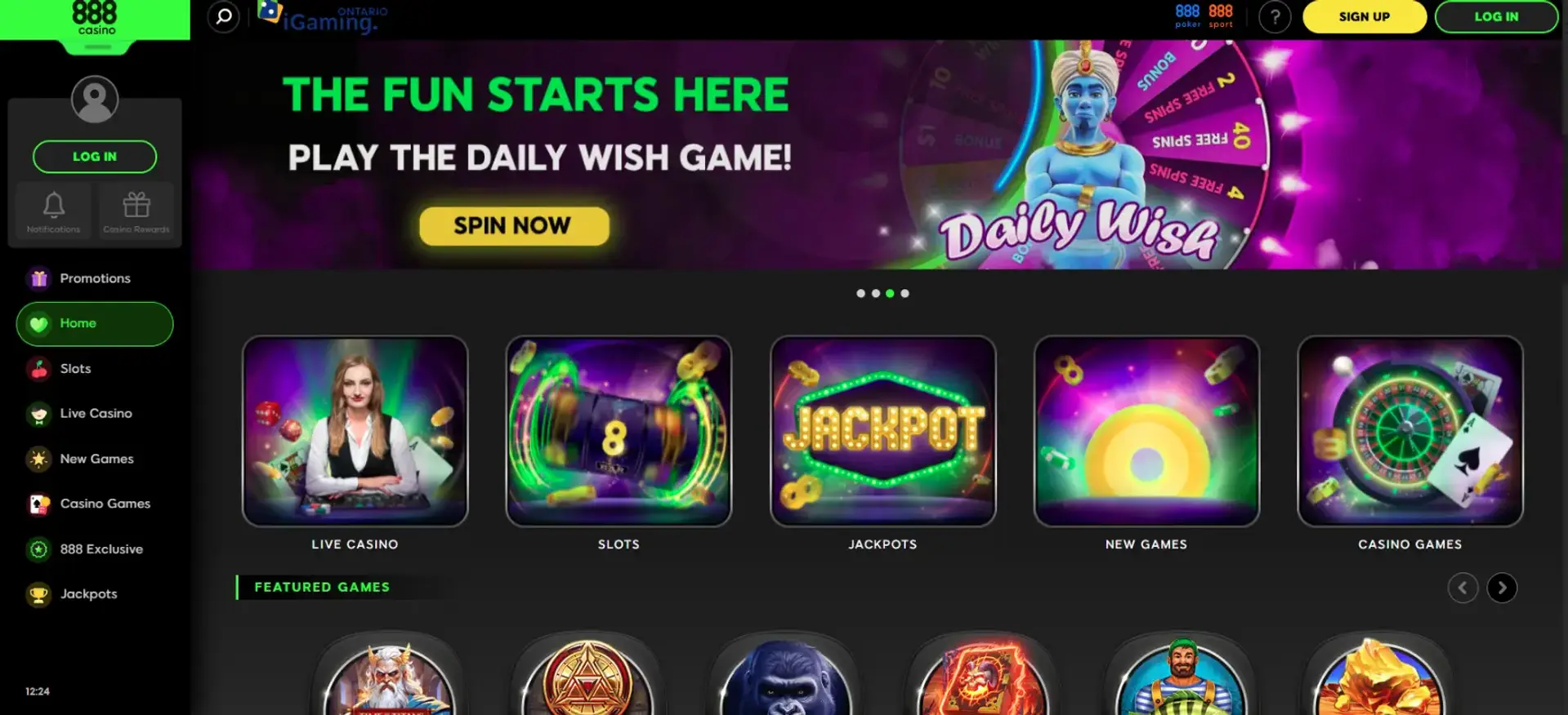 Interfața aplicației 888 Casino