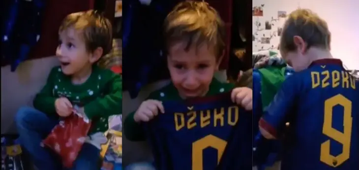 Лучшая реакция на рождественский подарок: 6-летний фанат «Ромы» разрыдался от счастья, когда ему подарили футболку Джеко