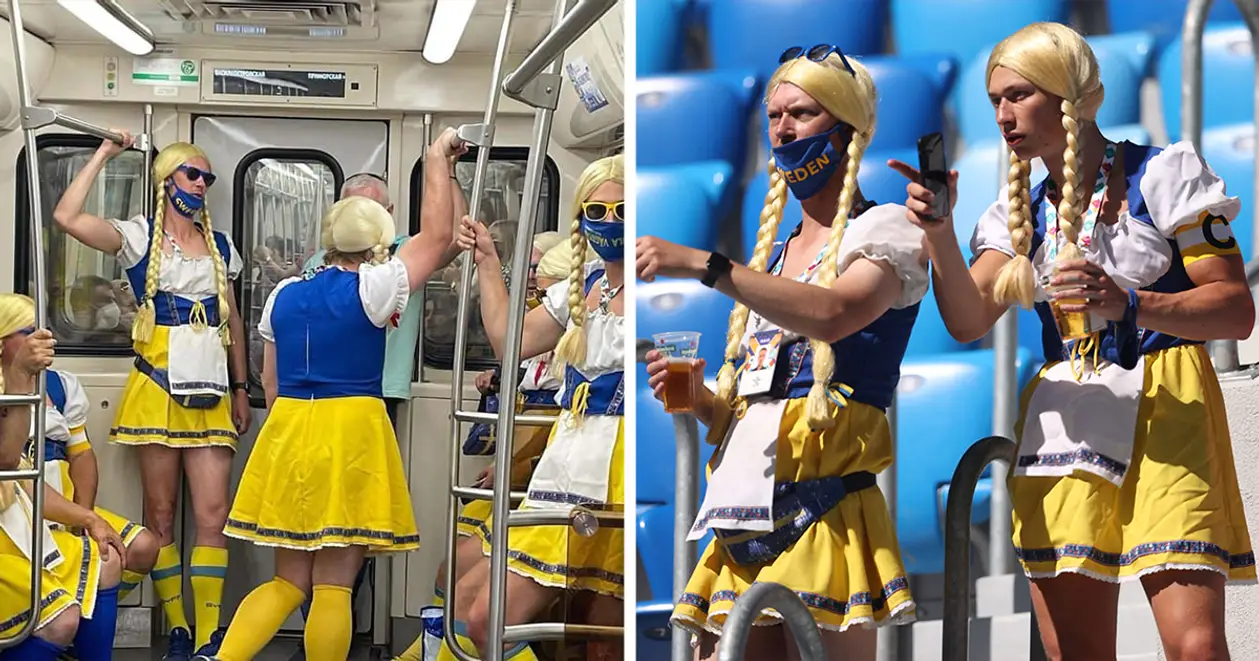 Ничего необычного, просто шведские болельщики оделись в платья и парики и поехали болеть за сборную