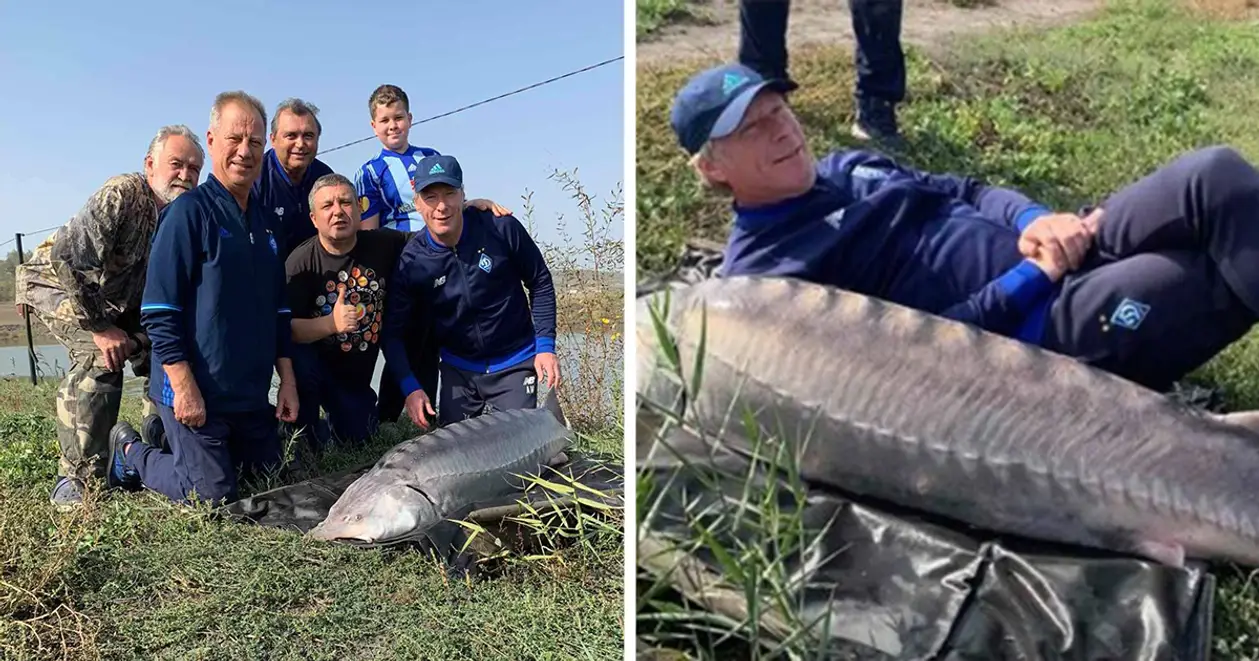 Михайличенко, Евтушенко и Ищенко сходили на рыбалку: словили осетра, который размером не уступает экс-тренеру киевлян